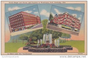 Ohio Sandusky Hotels Rieger and Sloane anf Fountain In Washington Park Curteich