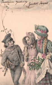 Vintage Postcard 1905 Three Children In Costume Institute Fashion Attire