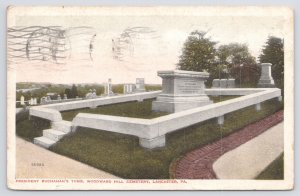 Lancaster PA~President Buchanans Tomb Woodward Hill Cemetery~Vintage Postcard