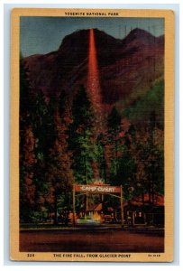 c1960s Fire Fall, Camp Curry, From Glacier Point Yosemite National Park Postcard 