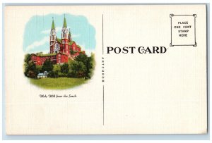 Hubertus Wisconsin WI Postcard Holy Hill Carmelite Schedule Map c1940s Holy Hill