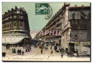 Old Postcard Marseille Rue de la Republic Tram