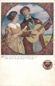 German student guitar music serenadeschool association artist vintage postcard