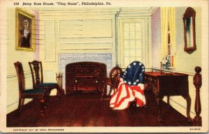 Vtg 1940's Betsy Ross House Flag Room Philadelphia Pennsylvania PA Postcard