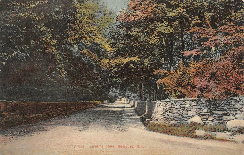 NEWPORT, Rhode Island RI   LOVER'S LANE  Trees~Rock Fence  c1910's Postcard