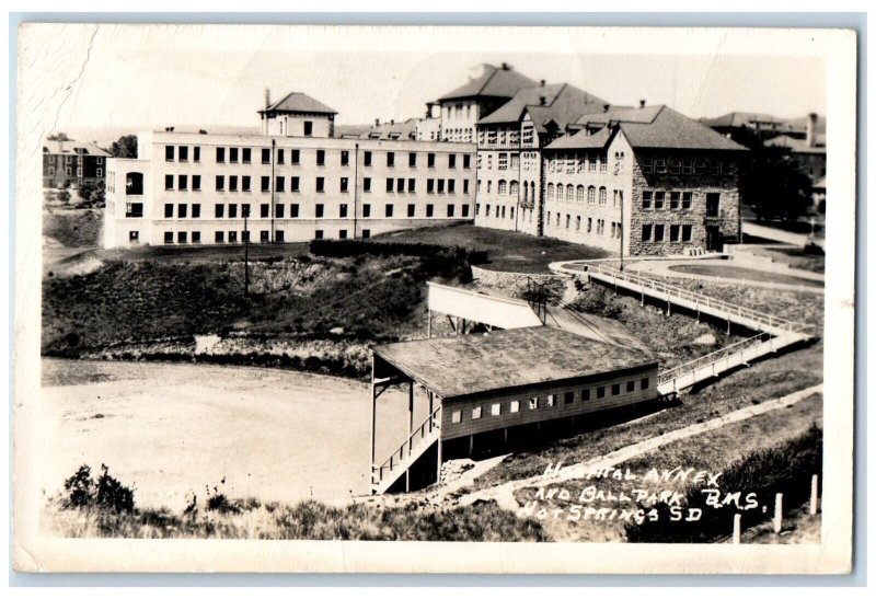 1949 Hospital Annex Building Ballpark Hot Springs SD RPPC Photo Postcard