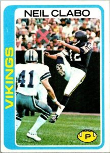 1978 Topps Football Card Neil Clabo Minnesota Vikings sk7494