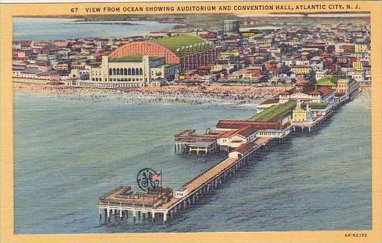 New Jersey Atlantic City View From Ocean Showing Auditorium and Convention Hall