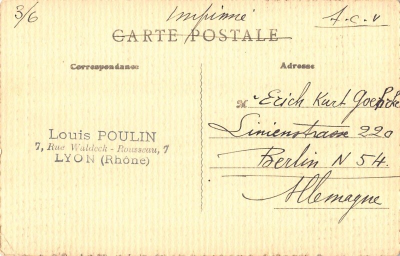 L130 France 1920's Lyon Hotel Dieu Main Entrance vintage postcard
