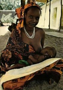 Nude African Woman, Breast Feeding, Nursing, Necklace (1970s) Postcard