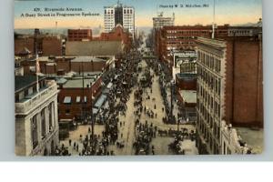 SPOKANE WA Riverside Ave Street Scene c1910 Postcard
