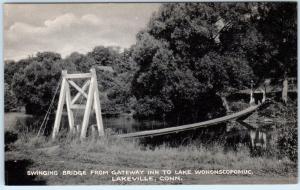 LAKEVILLE, CT   Swinging Bridge from GATEWAY INN to Lake Wononscopomuc Postcard