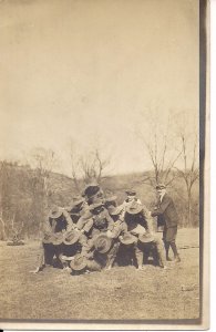 RPPC MILITARY WWI, US Soldiers Making Pyramid, Roughousing, Athletics, 1914 -18