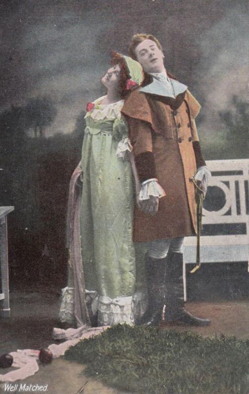 Well Matched Man With Horse Riding Cane Whip Pompous Lovers Antique Postcard