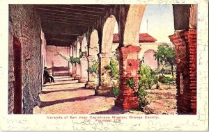 San Juan Capistrano Mission Veranda Orange County California c1915 Postcard