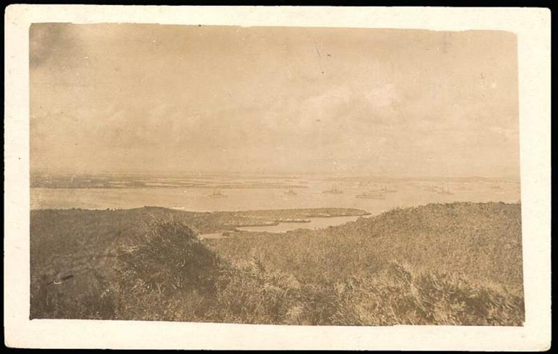 cuba, Guantanamo Bay, Panorama, US War Ships (1915) RPPC