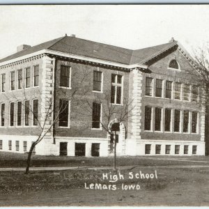 1900s Le Mars IA High School RPPC Building Photo Miss Hanken Langworthy Iowa A13