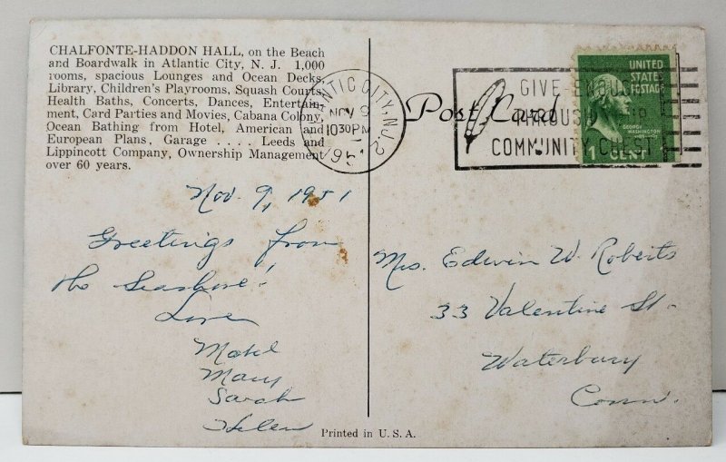 Atlantic City CHALFONTE HADDON HALL Postcard C14