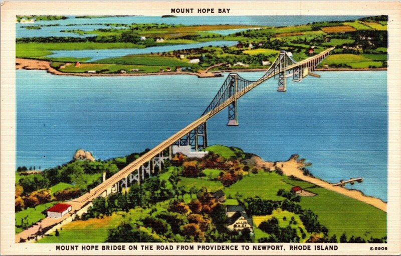 Mount Hope Bay Bridge From Providence Newport RI Rhode Island Linen Postcard VTG 