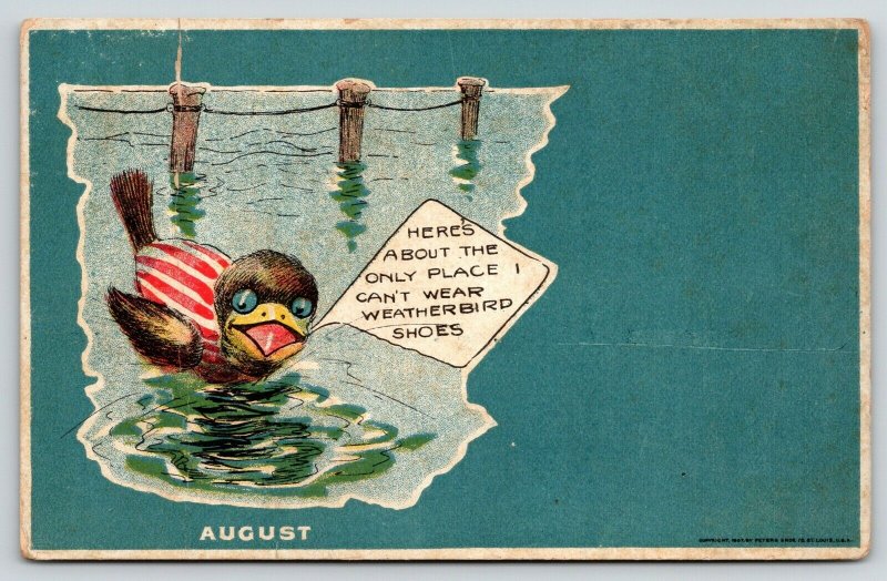 St Louis MO~Peters Shoe Co~Weatherbird Fantasy~August Bird at Beach~1908 Adv PC 