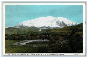 Mount Timpanogos Near Provo Utah UT, B.Y.U Stadium In Foreground Postcard 