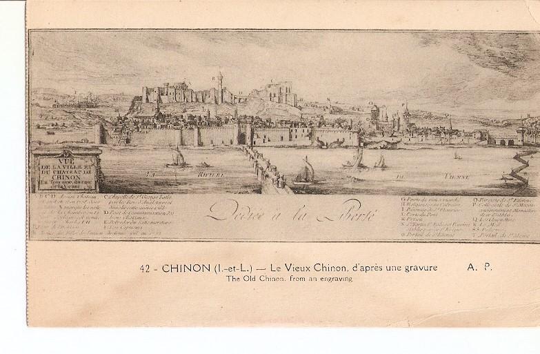 Postal 027023 : Chinon. Le Vieux Chinon. The old Chinon from an engraving