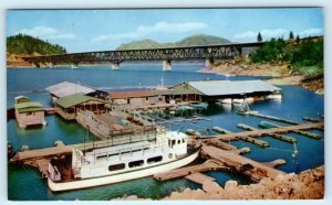 PIT RIVER BRIDGE over Lake Shasta, CA ~ Bridge Bay BOAT HARBOR c1960s  Postcard