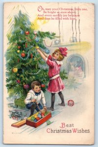 c1910's Christmas Children Decorating Christmas Tree Embossed Newark NJ Postcard