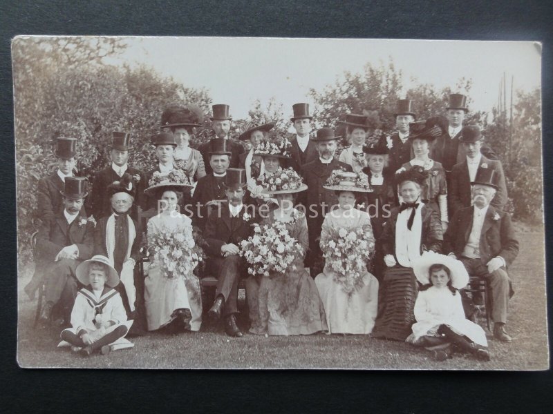 Wedding Theme (44) Group Wedding Portrait LARGE FLORAL HATS c1920's RP Postcard