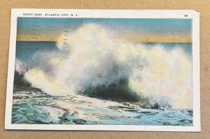 VINT 1934 USED .01 POSTCARD - HEAVY SURF, ATLANTIC CITY, NEW JERSEY