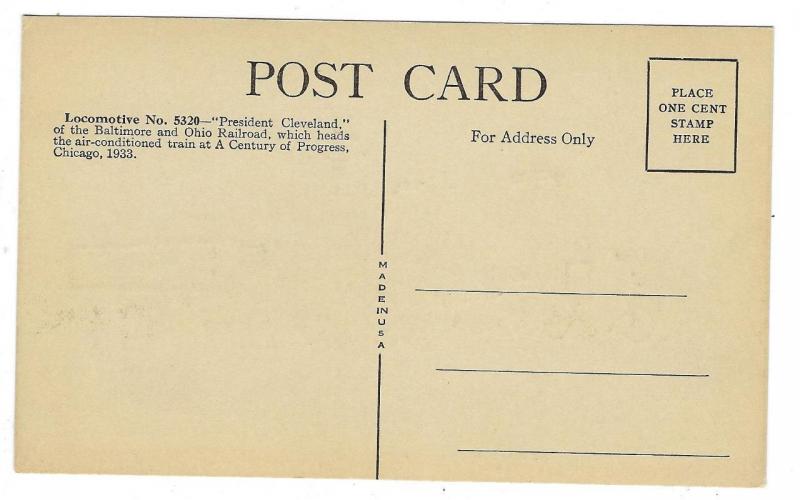 1933 USA Post Card Train - No. 5320 Pres Cleveland Chicago World's Fair (LL69)