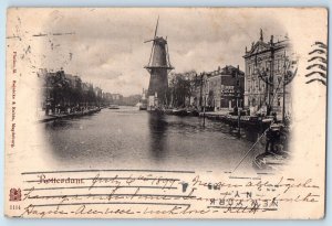 Rotterdam Netherlands Postcard Windmill Tower Buildings Boat Canal 1899