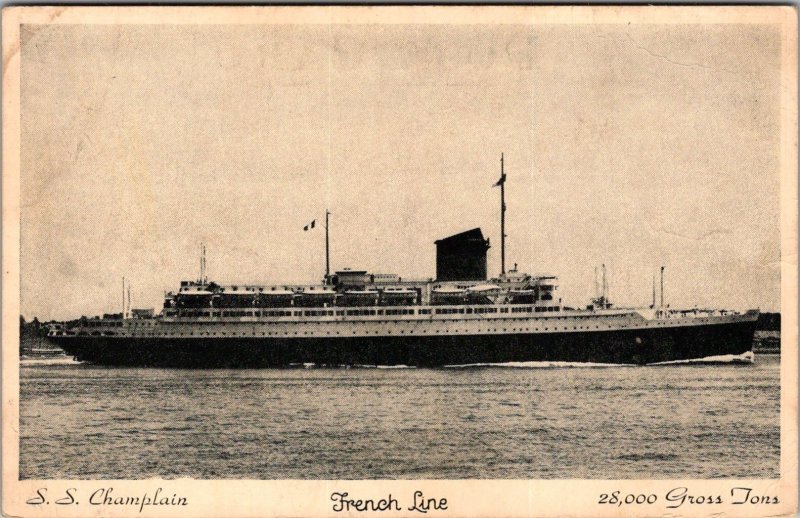 SS Champlain Ocean Liner, Sunk 1940 WWII, French Line Vintage Postcard V34