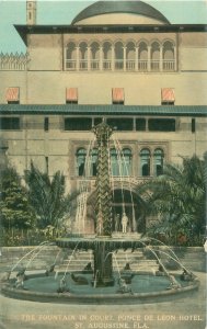 St Augustine FL Fountain at Ponce De Leon Hotel Vintage Postcard