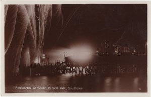 Southsea Pier Portsmouth Firework Show Antique Real Photo Postcard