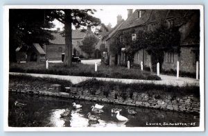 Gloucestershire England Postcard Lower Slaughter Road View c1940's RPPC Photo