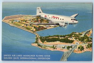 c1940 United Airlines Flying Over Golden Gate San Francisco California Postcard