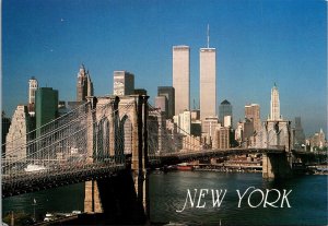 Brooklyn Bridge East River Twin Towers New York Postcard