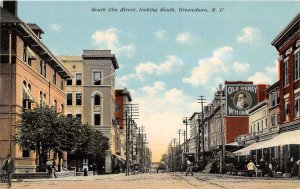 J54/ Greensboro North Carolina Postcard c1915 South Elm St Stores People 64