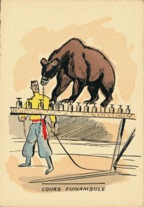 Circus postcard Artist Signed Acrobat L'ours Funambule BS.01