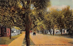 RESIDENCE SCENE CHICAGO STREET ELGIN ILLINOIS POSTCARD (c. 1910)