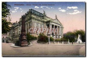 Wiesbaden Old Postcard Theater und Schiller Denkmal