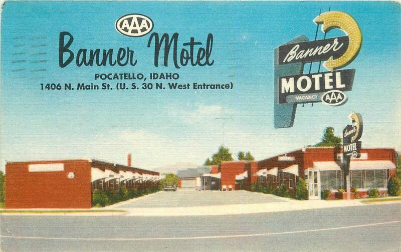 Banner Motel roadside Pocatello Idaho 1963 Postcard Lynx Products 7390