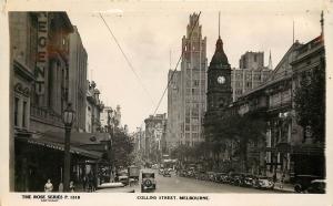 Real Photo Postcard Rose Series Collins Street Melbourne Victoria Unposted 1930s 