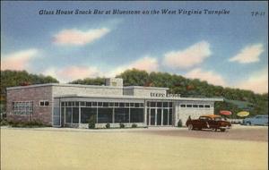 Bluestone WV Glass House Snack Bar Old Linen Postcard