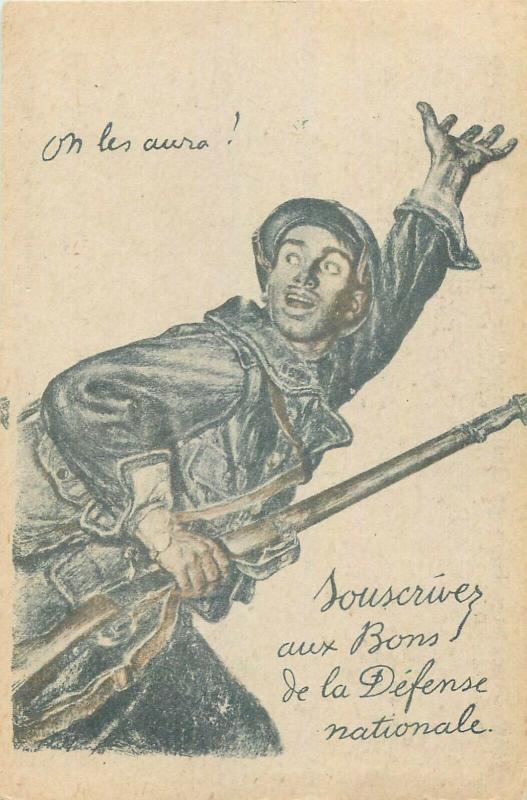 France patriotic military rifleman subscribe to National Defense Bonds postcard