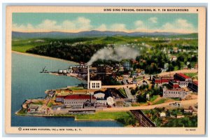 Bird's Eye View Of Sing Sing Prison Ossining New York NY In Background Postcard