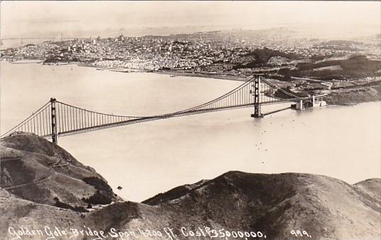 California Golden Gate Bridge 4200 Foot Span Cost $ 3,500,000 Real Photo