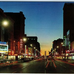 c1950s Oklahoma City, OK Main St Downtown Night Bob Taylor Photo Postcard A91