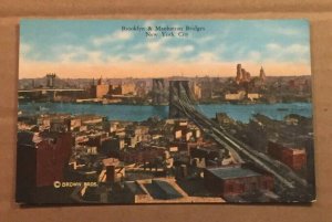 VINT POSTCARD - UNUSED - BROOKLYN & MANHATTAN BRIDGES, N.Y.C., N.Y.